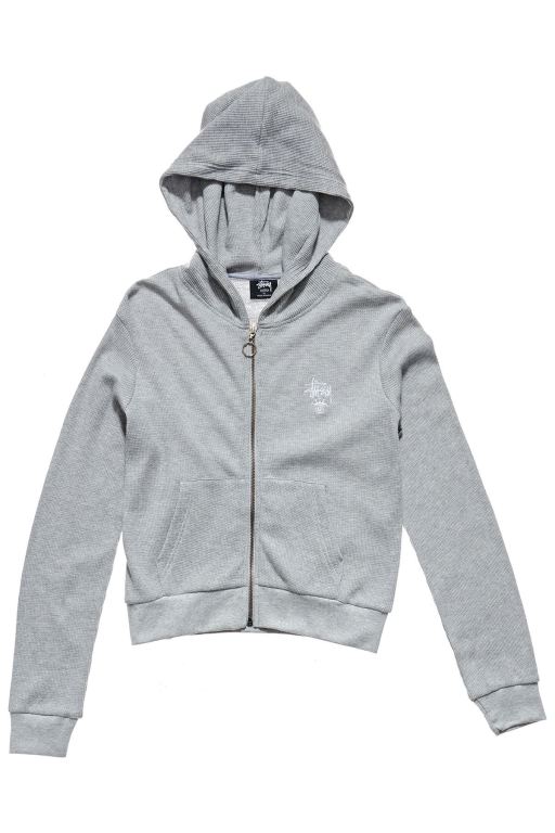 Stussy Womens Owens Waffle Hoodie Grey - HKBXO8695